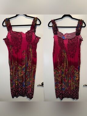 WinWin Magenta Paisley Smocked Mini Dress